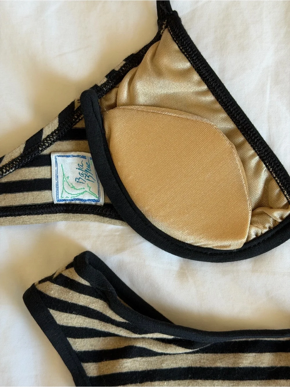 Vintage Baja Blue Striped Black and Beige Underwire Bikini